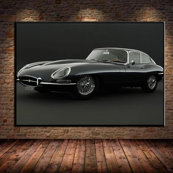 Черный автомобиль Jaguar E-Type, плакаты со спортивными автомобилями в стиле ретро, отпечатки на холсте, настенные картины для домашнего декора, украшения гостиной без рамок