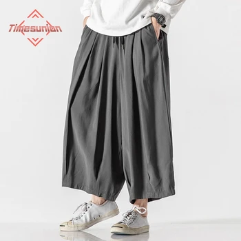 Японские Свободные повседневные брюки для мужчин, уличная мода, прямые юбочные брюки, мужская мода, свободные шаровары в стиле хип-хоп, кимоно