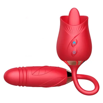 🔥🔥🔥 Стимулятор для лизания клитора языком 3 в 1 с толкающим вибратором, секс-игрушки Rose для женщин